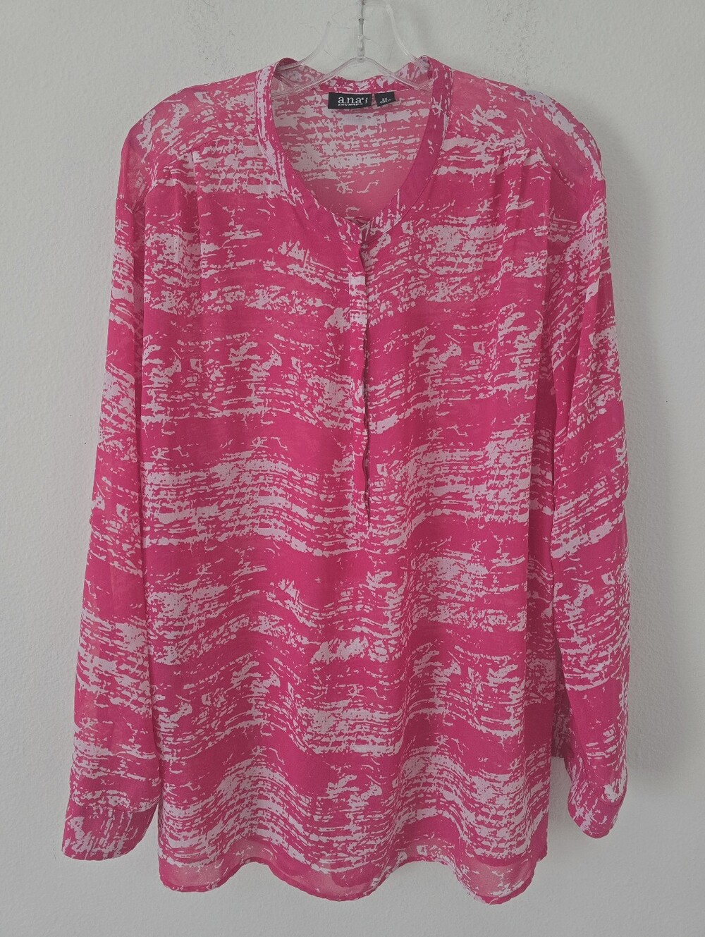 a.n.a. Semi Sheer Hot Pink Tab Sleeve Top Blouse